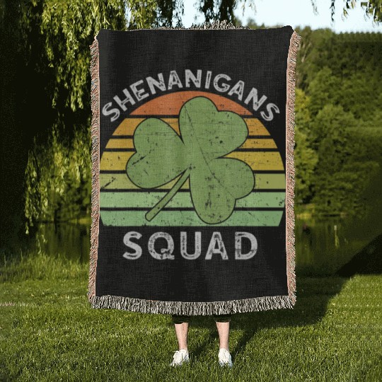 Shenanigans Squad Matching Vintage St Patricks Day Woven Blankets