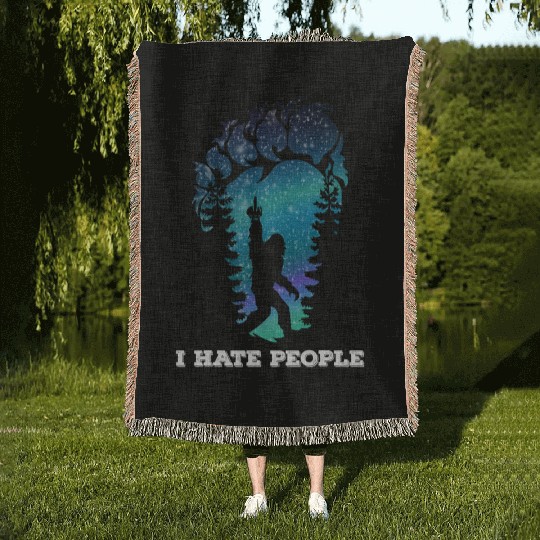 Bigfoot Middle Finger I Hate People Sasquatch Woven Blankets