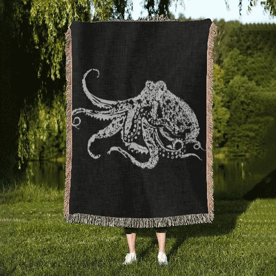 octopus white Woven Blankets