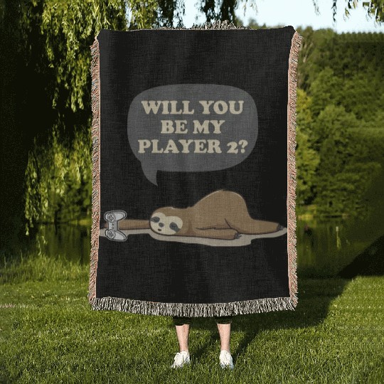Sloth - will you be my player 2? Woven Blankets