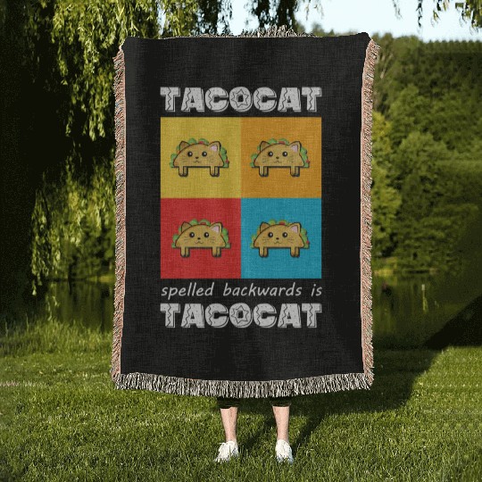 Funny Taco Cat Tacocat Spelled Backwards Palindrom Woven Blankets