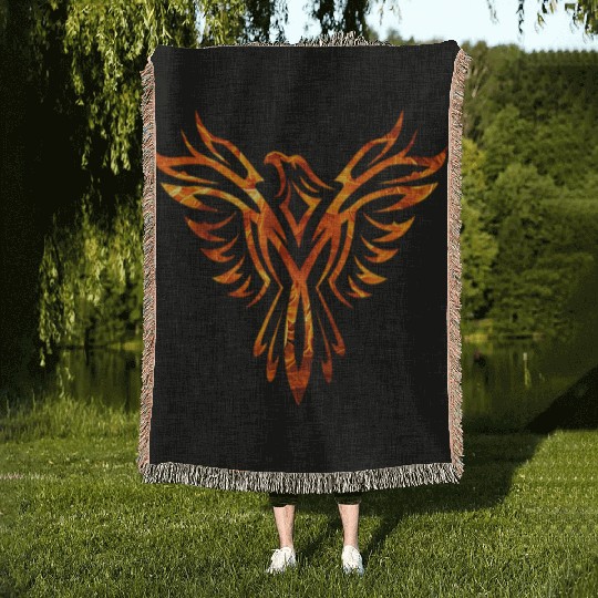 Tribal Fire Phoenix Rising Woven Blankets