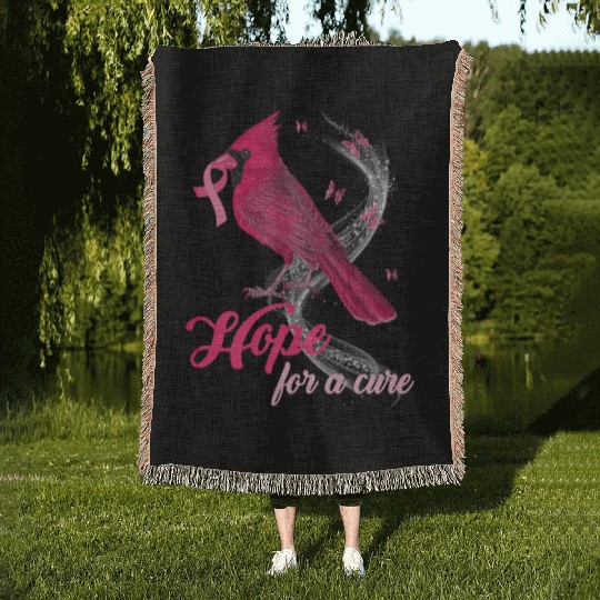 Breast Cancer Cardinal bird hope for a cure Woven Blankets