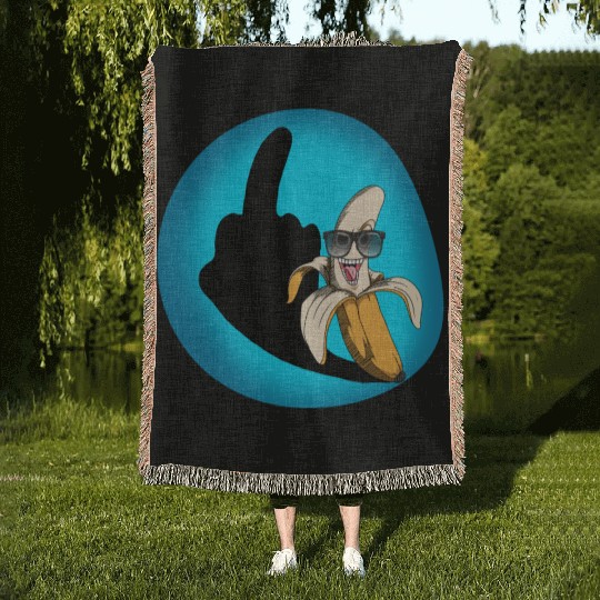 Dirty joke middle finger banana halloween shadow Woven Blankets