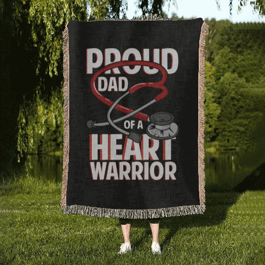 Proud Dad Of A Heart Warrior Coronary Disease CHD Woven Blankets