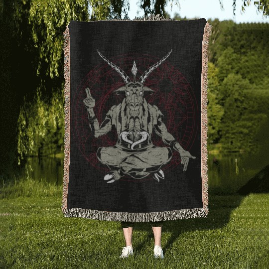 Baphomet Pentagram Nu Goth Occult Witch Satanism Woven Blankets