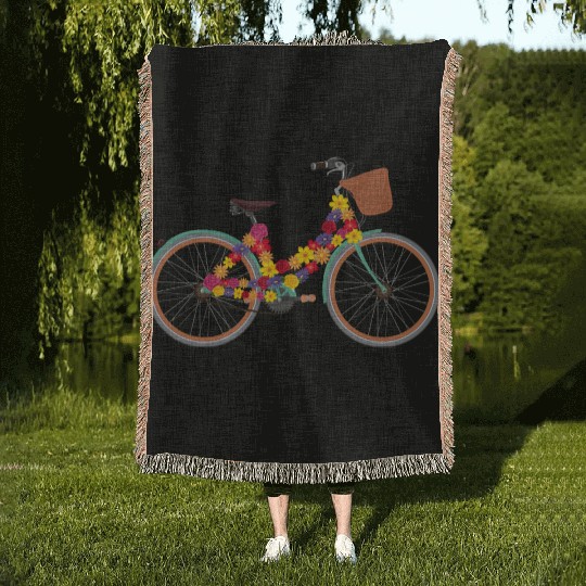 bicycle Flowers Flower lover Women Vintage Woven Blankets