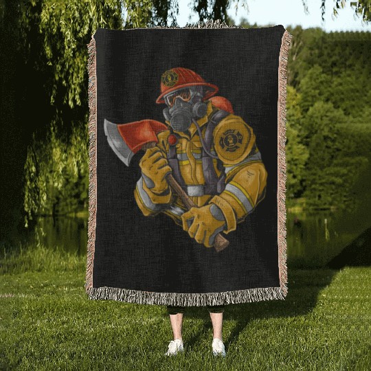 firefighter fire brigade fire station blueish use Woven Blankets