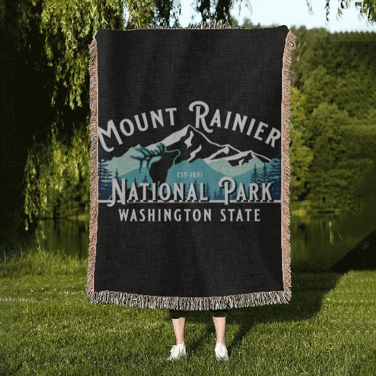 Vintage Mount Rainier National Park Washington Sou Woven Blankets