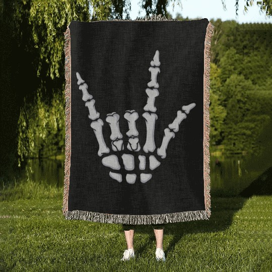I Love You Sign Language Gift Skeleton Hand Hallow Woven Blankets