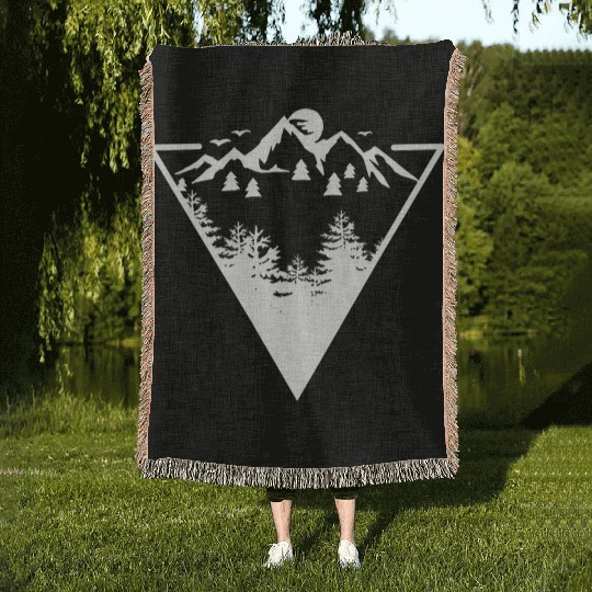 Triangle frame artwork with wilderness landscape Woven Blankets