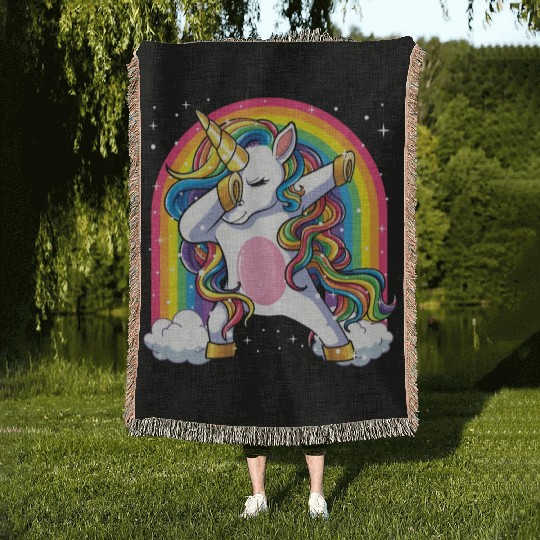 Dabbing Unicorn Rainbow Girls Kids Dab Unicorn Woven Blankets