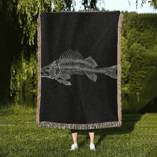 Fish water sea fisherman fishing skull bones Woven Blankets