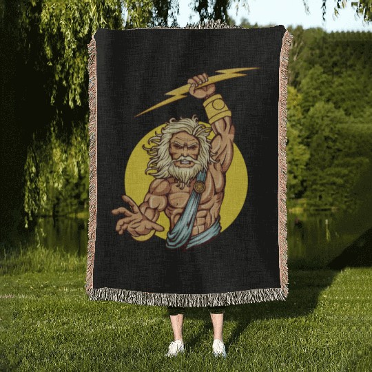 Comic - God Zeus Lightning - bright Woven Blankets