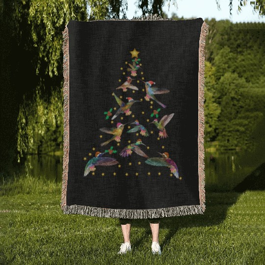 Watercolor Hummingbird Christmas ree for Bird Woven Blankets