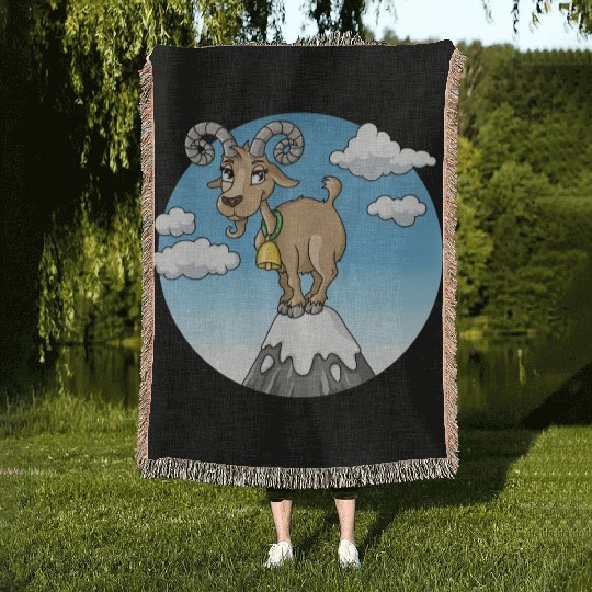 Mountain goat peaks with snow cartoon Woven Blankets