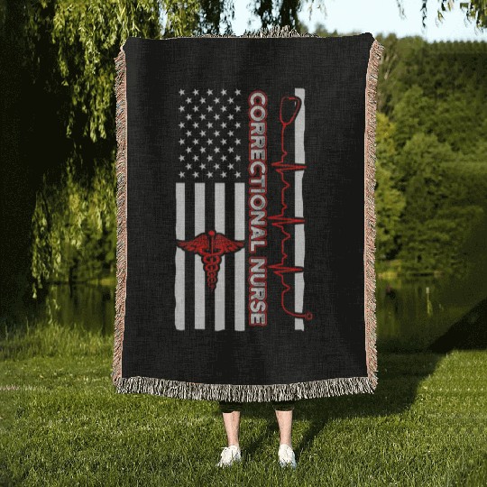 Correctional Nurse USA Flag Nursing RN Woven Blankets