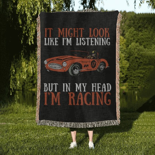 Racing Race Car Driver And Muscle Car Woven Blankets