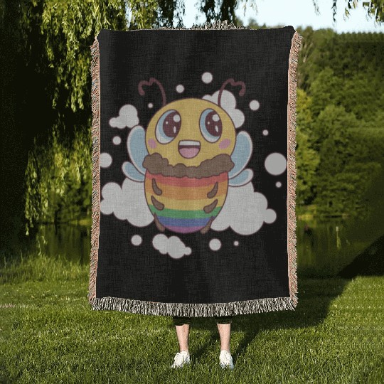 LGBT BEE cute pride rainbow bee Woven Blankets