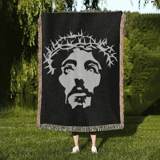 Jesus crown of thorns stencil Woven Blankets