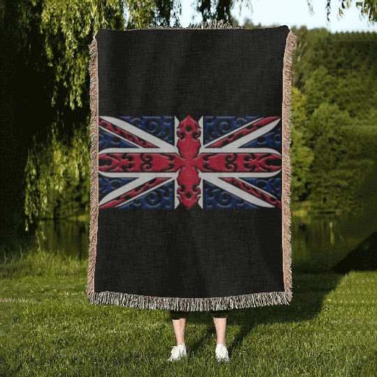 Union Jack British Flag Ornamental Style Woven Blankets