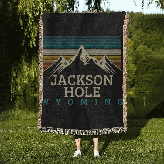 Jackson Hole Wyoming Vintage Mountains Nature Souv Woven Blankets
