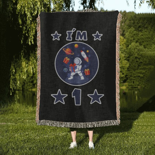 1 year astronaut children 1st birthday child gift Woven Blankets