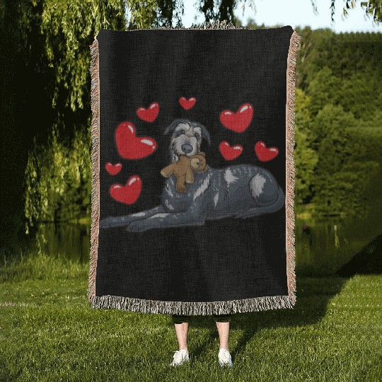 Irish Wolfhound Dog With Stuffed Animal Woven Blankets