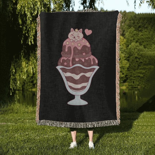 Cute Sweet Ice Cream Woven Blankets