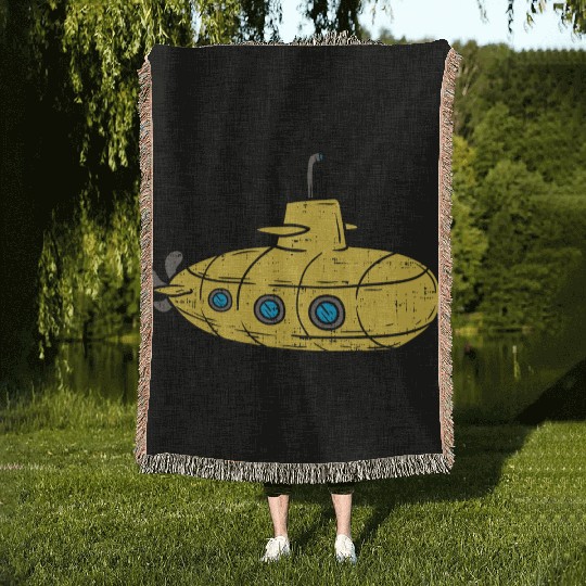 Us Navy Yellow Cartoon Submarine Cute Submariner B Woven Blankets