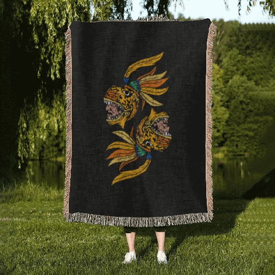 Aztec Warior Jaguar Maya Inca Culture Woven Blankets
