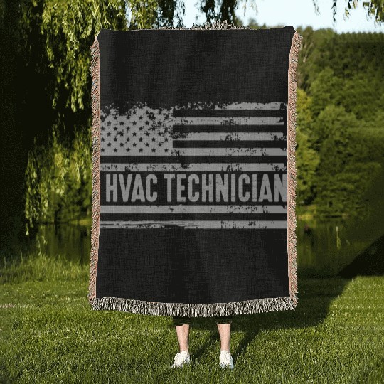 American Hvac Technician United States Flag birthd Woven Blankets