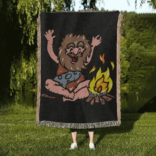 Caveman with Fire Woven Blankets
