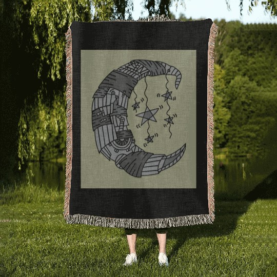 Moon Stars In The Dark Night Woven Blankets