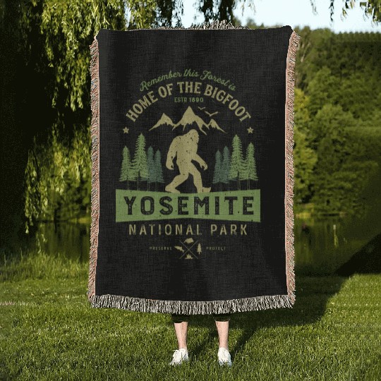 Yosemite National Park California Bigfoot Vintage Woven Blankets
