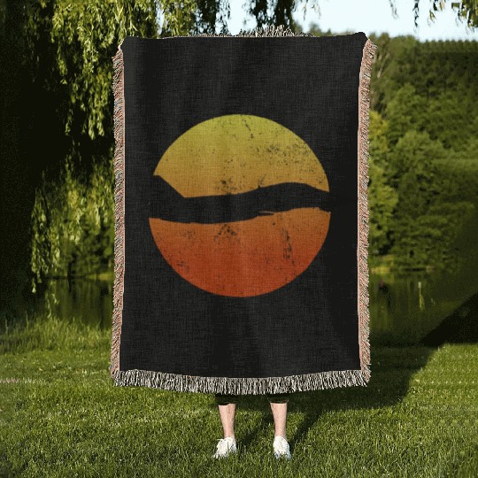 F-14 Tomcat Silhouette Retro Sunset Military F14 Woven Blankets
