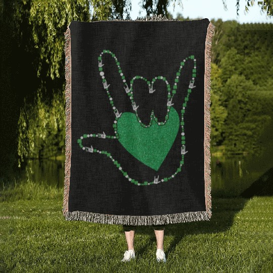 Shamrock I Love You Hands Sign Language ASL Patric Woven Blankets