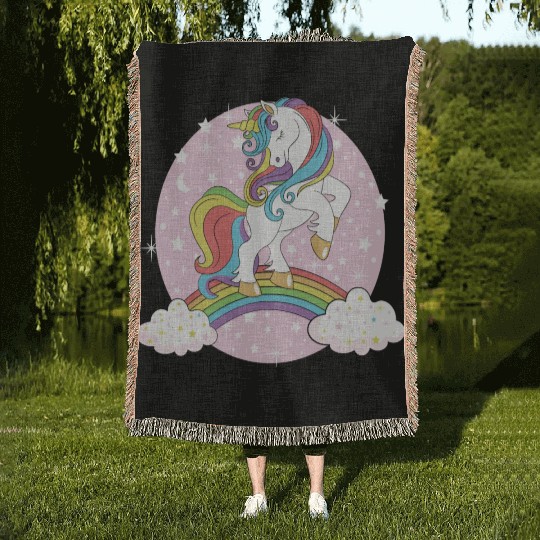 Unicorn rainbow Woven Blankets