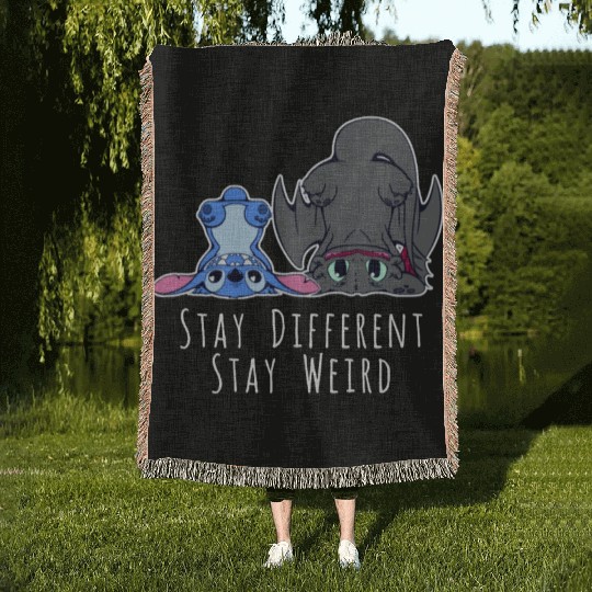 Stay Different Stay Weird Toothless And Stitch Woven Blankets