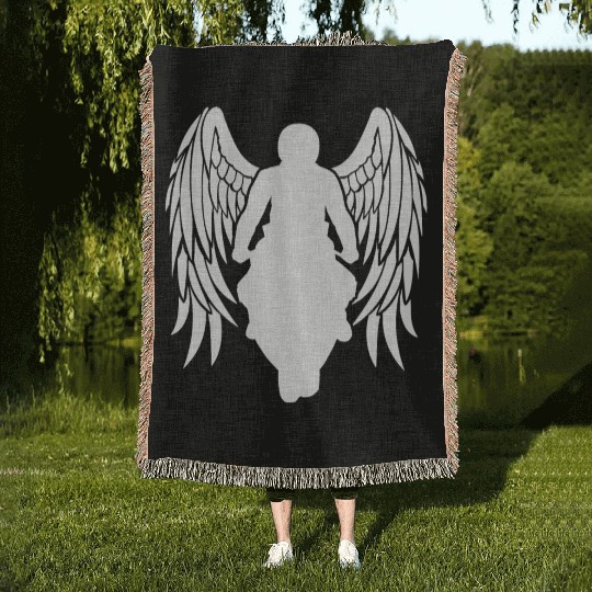 motorcyclist angel wings sportsbike racingbike Woven Blankets