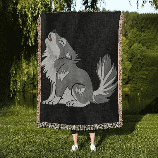 Cute Baby Howling Wolf Cub Gifts Animals Lover Woven Blankets