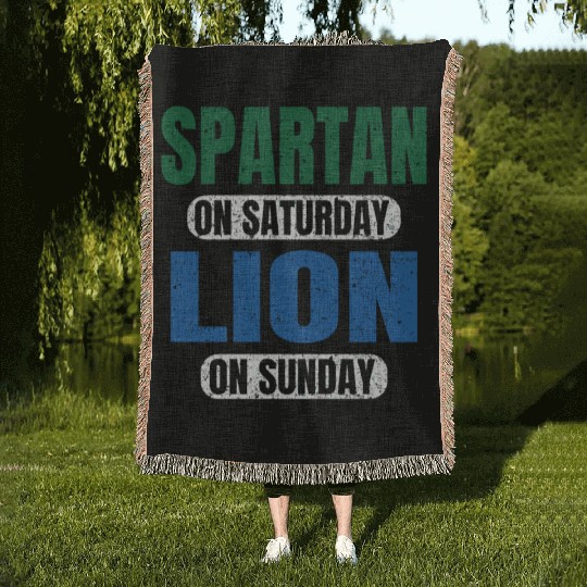 Spartan On Saturday Lion On Sunday Detroit Gift Id Woven Blankets