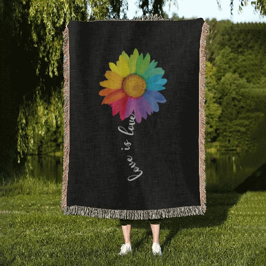 Love Is Love Rainbow Sunflower LGBT Gay Lesbian Woven Blankets