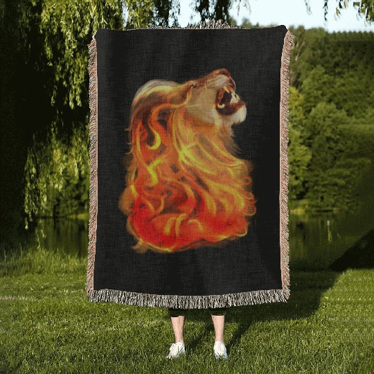 Fire Lion King Of Beasts Big Cat Animal Gift Woven Blankets