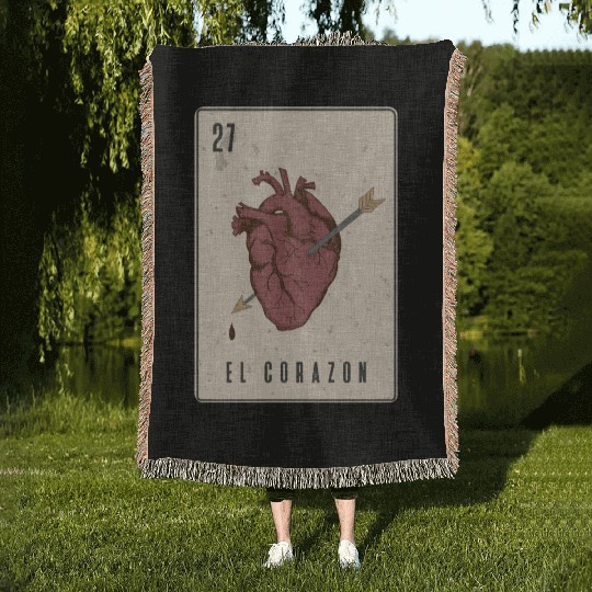 El Corazon Mexican Loteria Woven Blankets