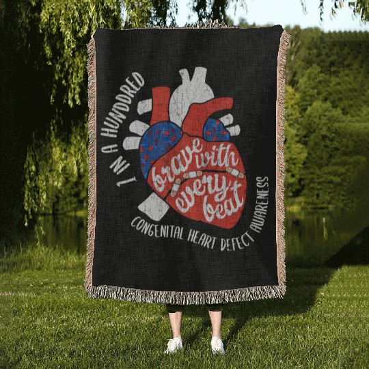 Brave With Every Beat CHD Awareness Happy Gift Woven Blankets