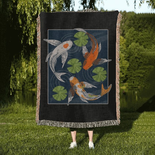 Koi Fish Lover Asian Japanese Carp Water Pond Anim Woven Blankets