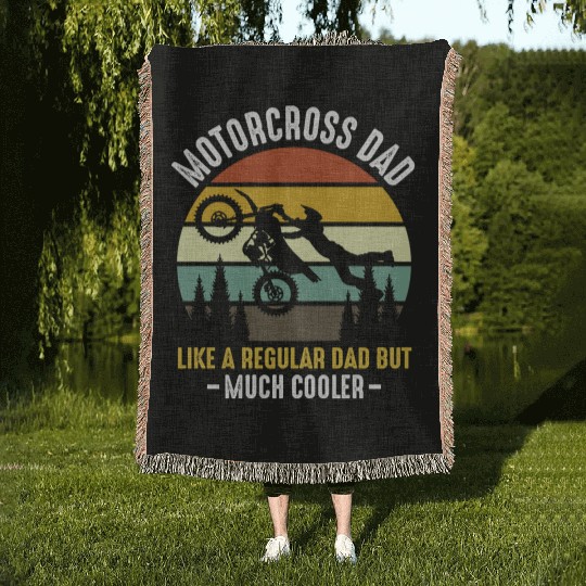 Dirt Bike Dad American Flag Motorcross Racer Woven Blankets