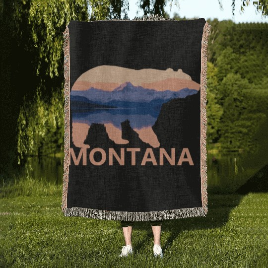 Montana Bear Nature Hiking Camping Gift Woven Blankets