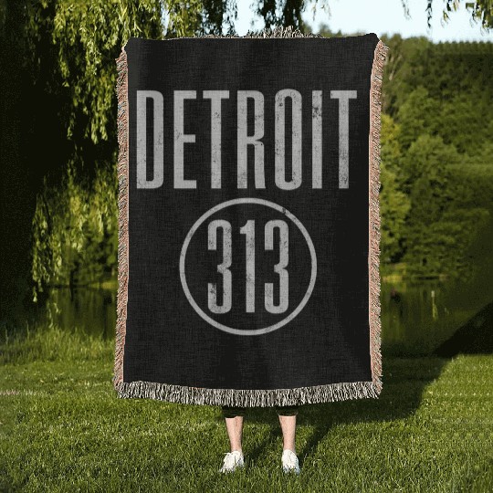 Detroit 313 Area Code Vintage Woven Blankets